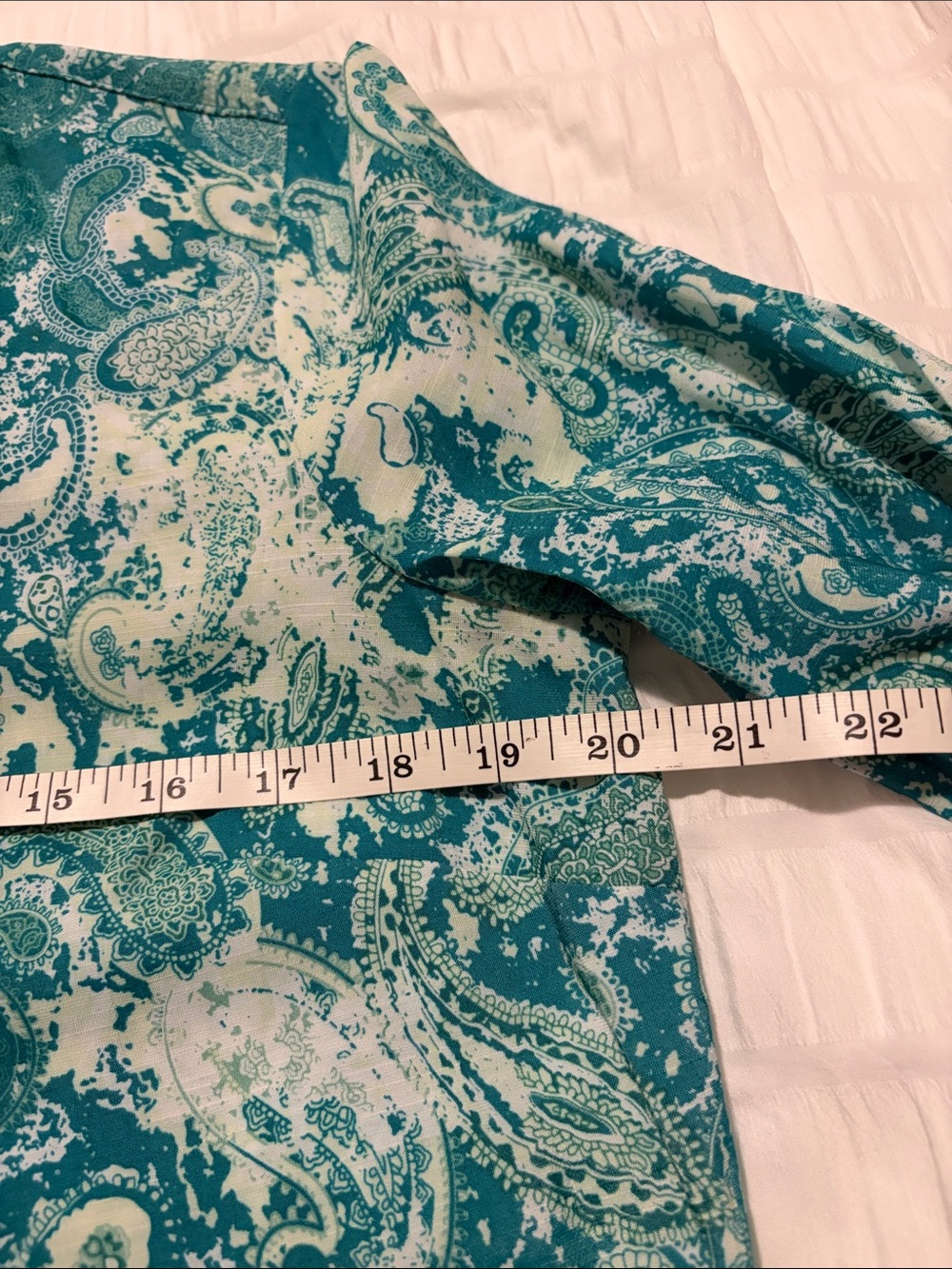 Paisley V-Neck Roll-Sleeve Tunic in Teal - Picture 5 of 10